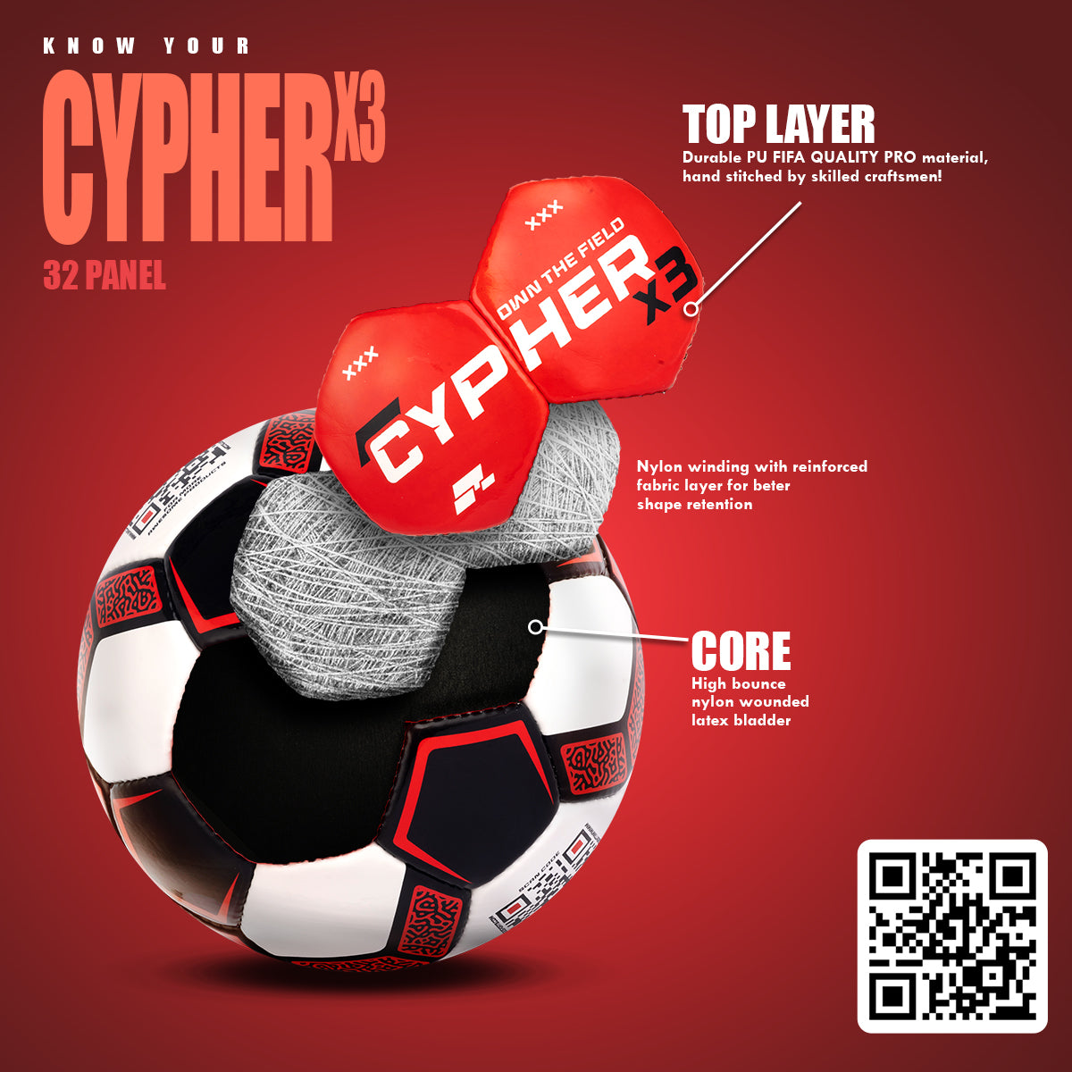 Willage Football Ball Size 5 | Match Quality Stitched PU | Cypher X3