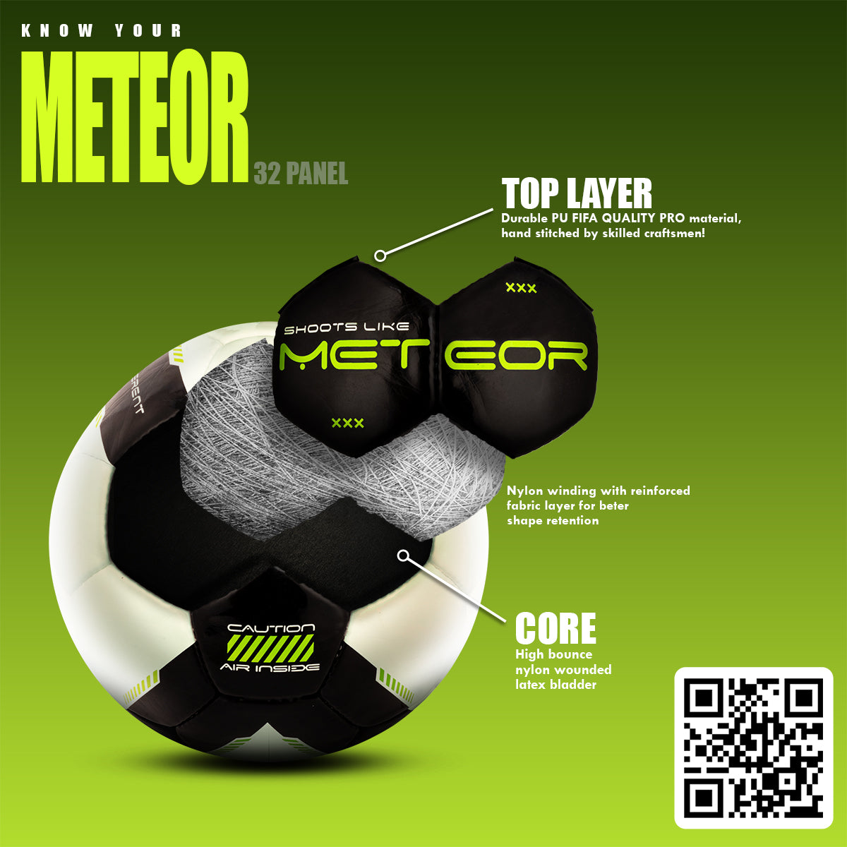 Willage Football Ball Size 5 | Match Quality Stitched PU | Meteor