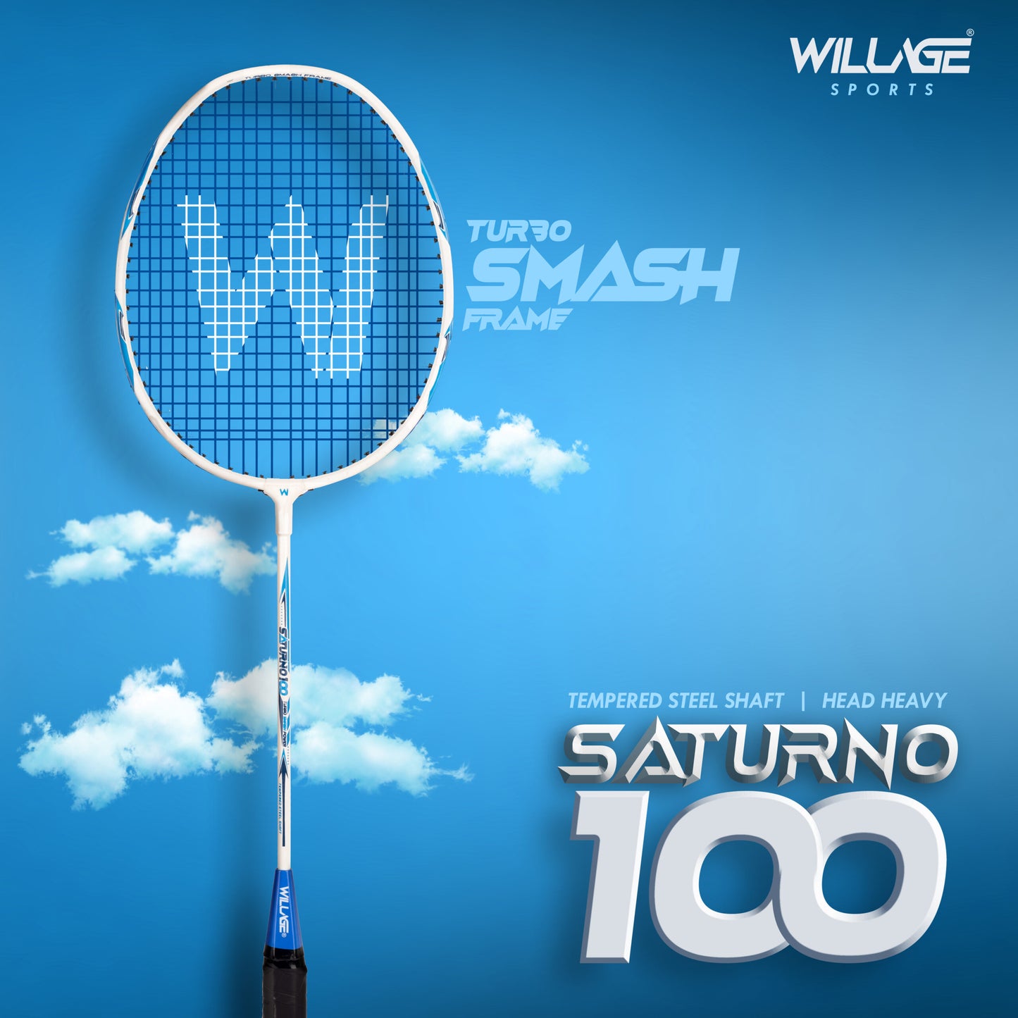 Willage Badminton Racket (Saturno 100) (White-Blue)