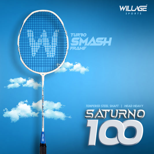 Willage Badminton Racket (Saturno 100) (White-Blue)