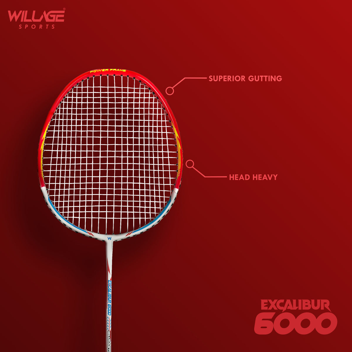 Escalab R6000 Willage Badminton Racket (Without T joint) (Excalibur 6000 Red ...