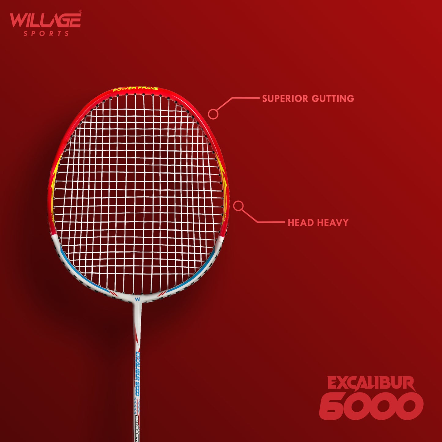 Willage Badminton Racket (Without T joint) (Excalibur 6000 Red)