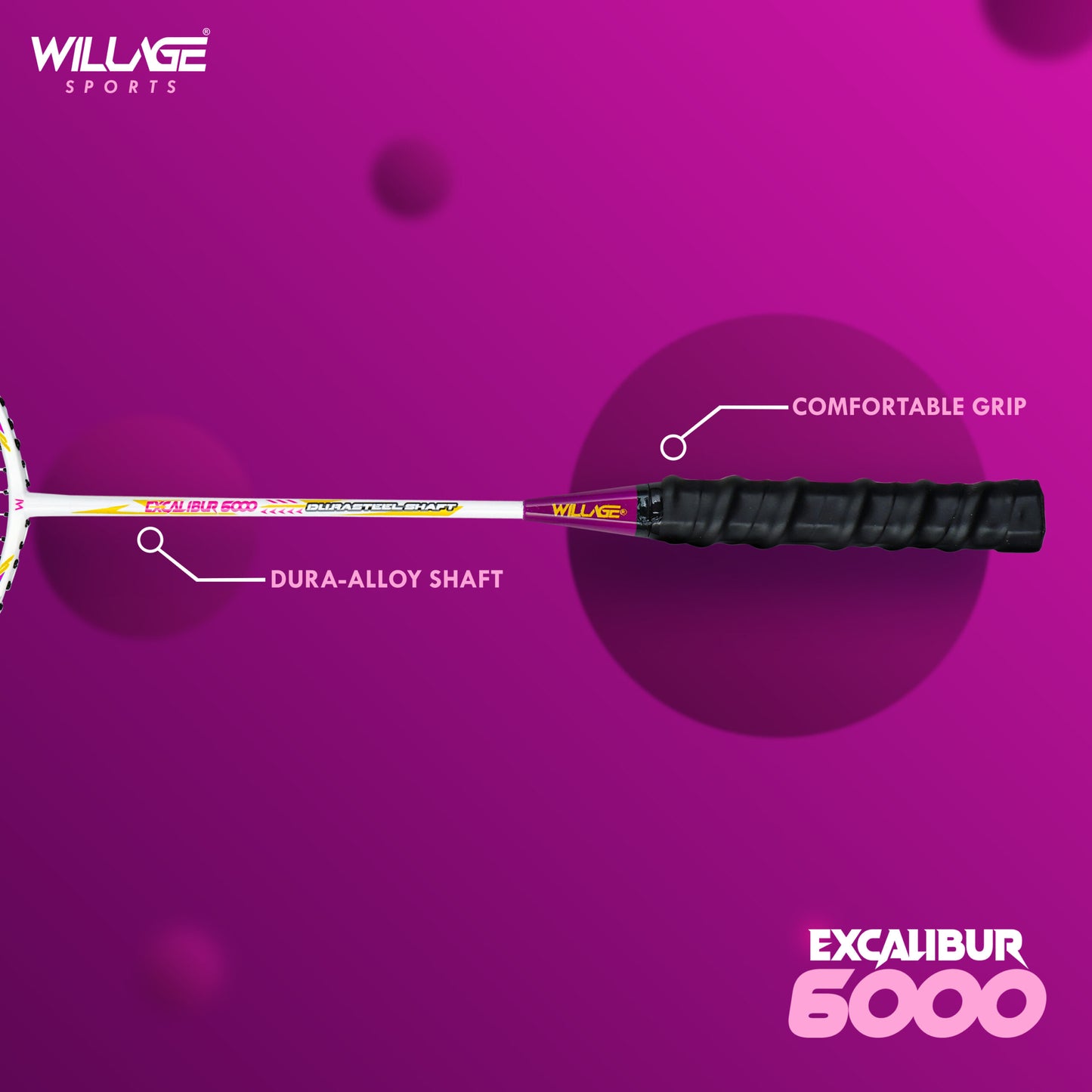 Willage Badminton Racket (Without T joint) (Excalibur 6000 Magenta)