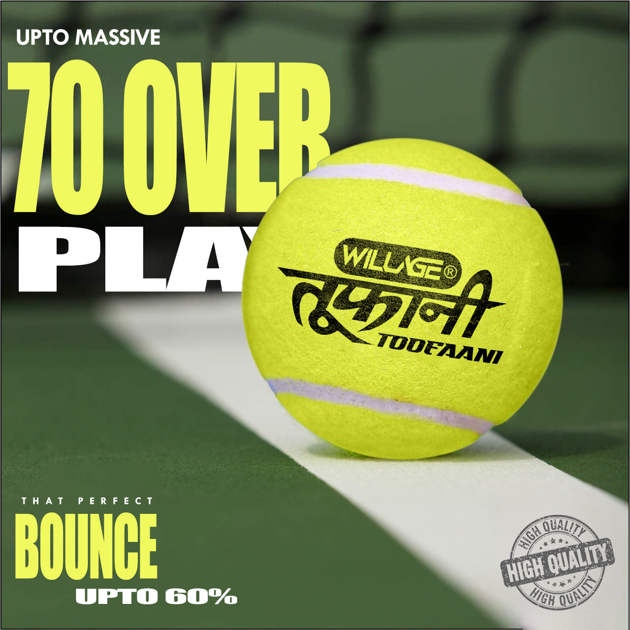 Willage Cricket Tennis Balls - Toofaani | 3 pcs. | 80-90 gms.