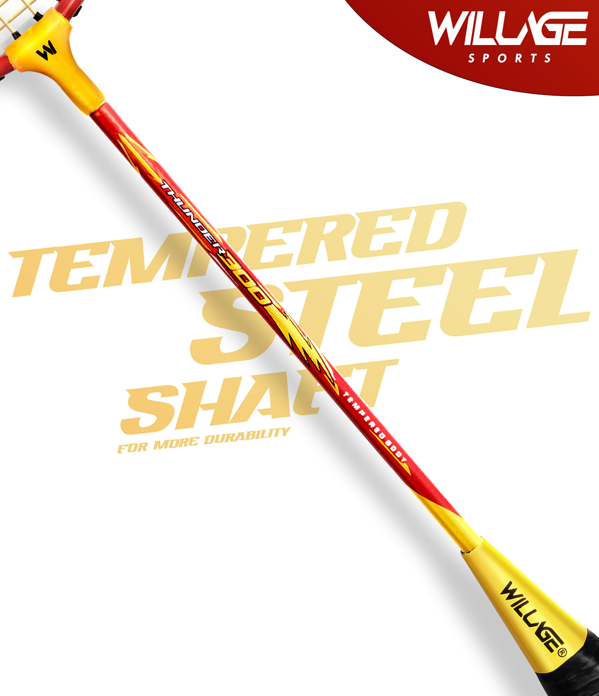 Willage Badminton Racket | With T joint | Thunder 300 (Red)