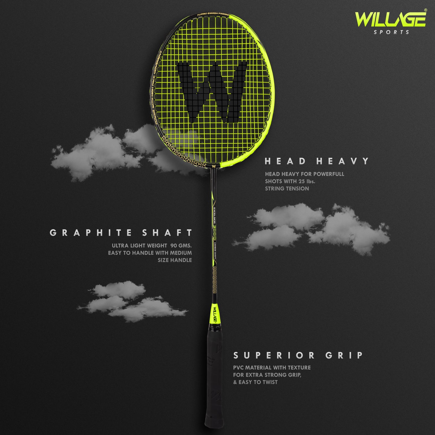 Willage Badminton Racket Graphite Shaft (Without T joint) | Excelsior 3000 Green