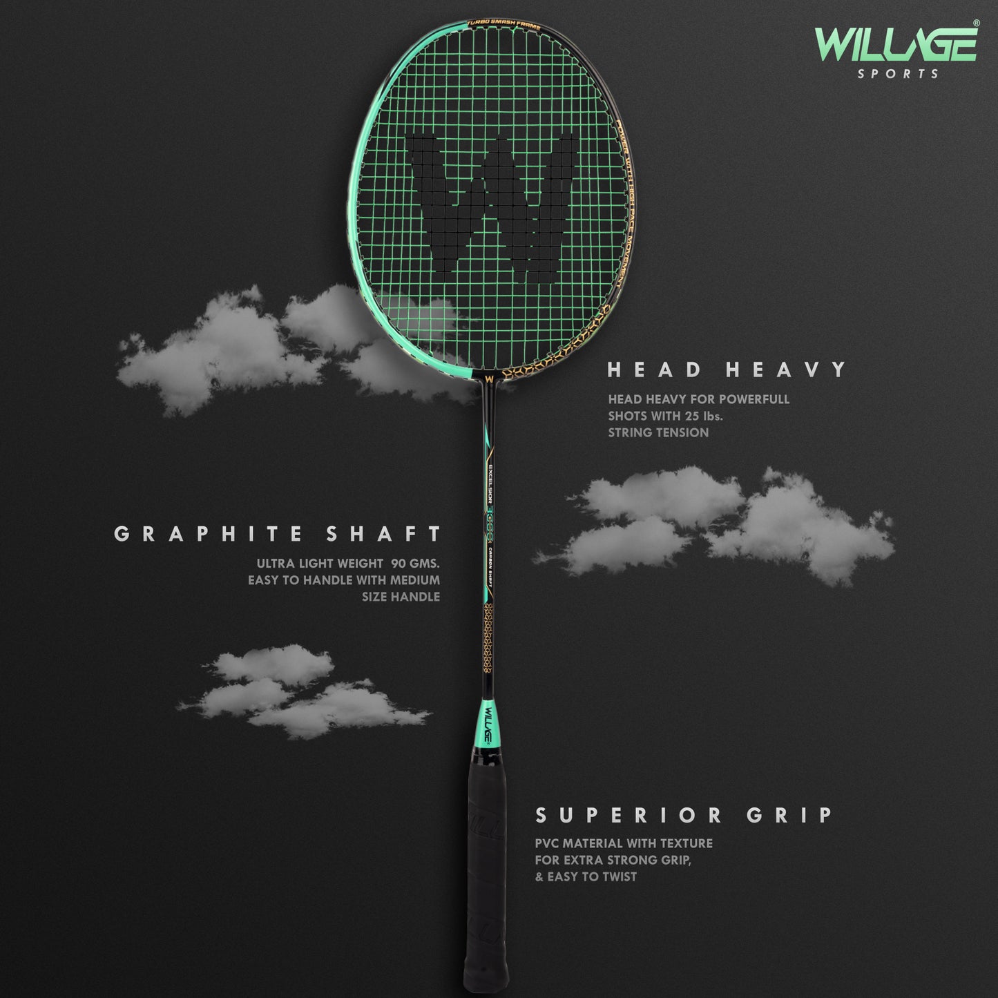 Willage Badminton Racket Graphite Shaft (Without T joint) | Excelsior 3000 Aqua