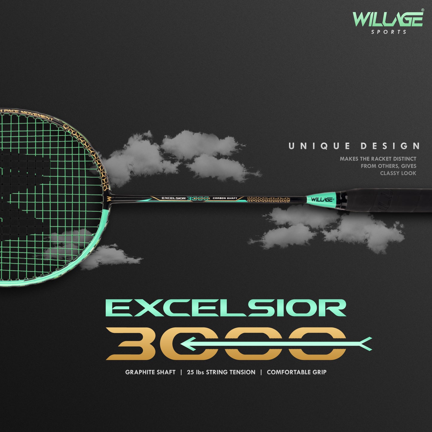 Willage Badminton Racket Graphite Shaft (Without T joint) | Excelsior 3000 Aqua